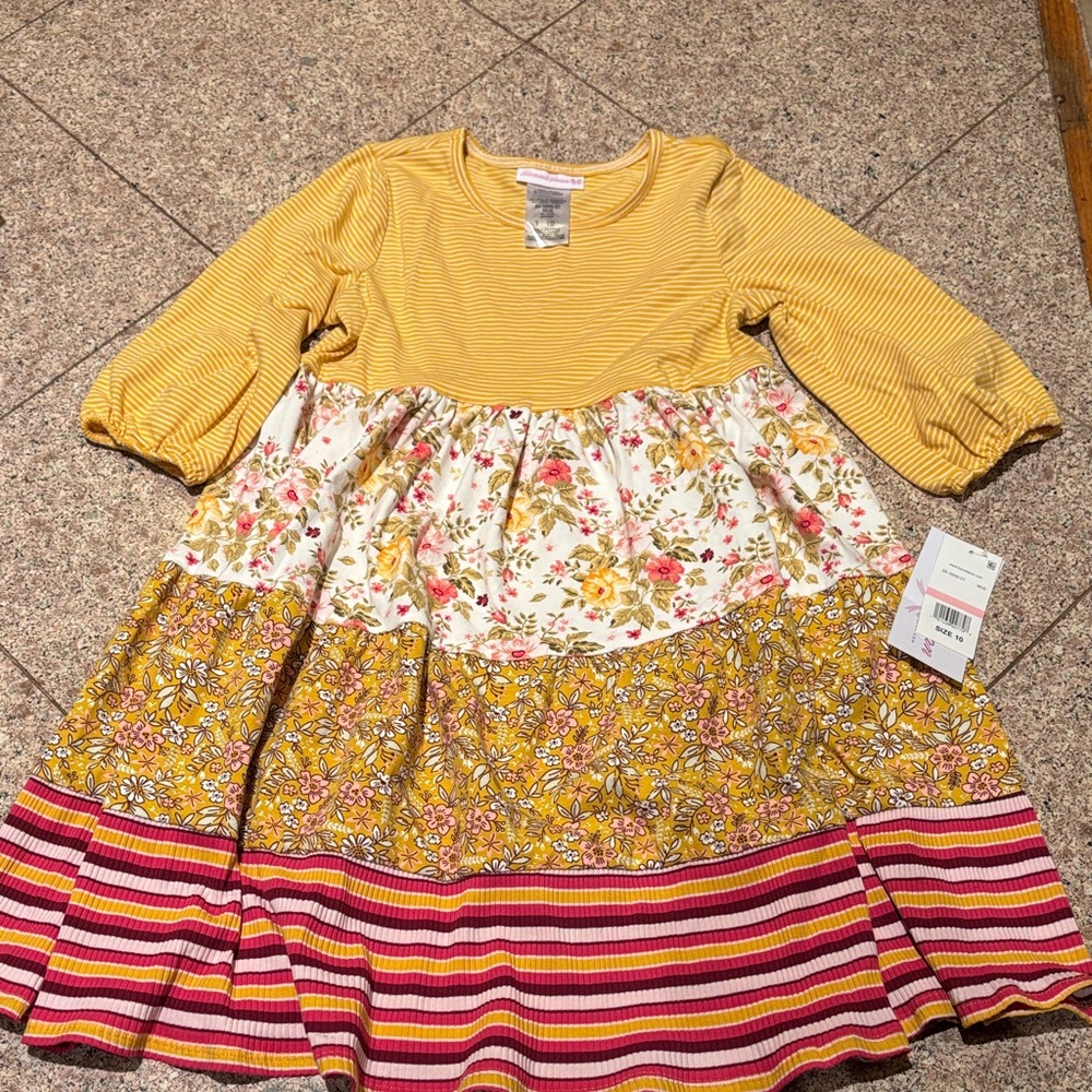 Bonnie Jean Yellow and Pink Floral Kids Dress